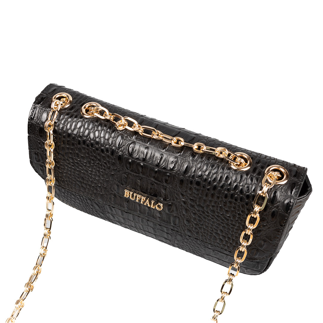 Crna torbica Tunis kroko - Zlato / 202