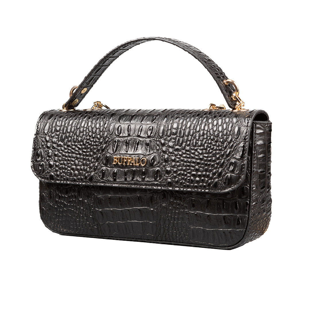 Crna torbica Tunis kroko - Zlato / 202