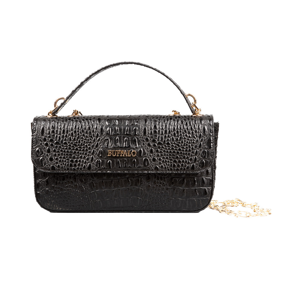 Crna torbica Tunis kroko - Zlato / 202