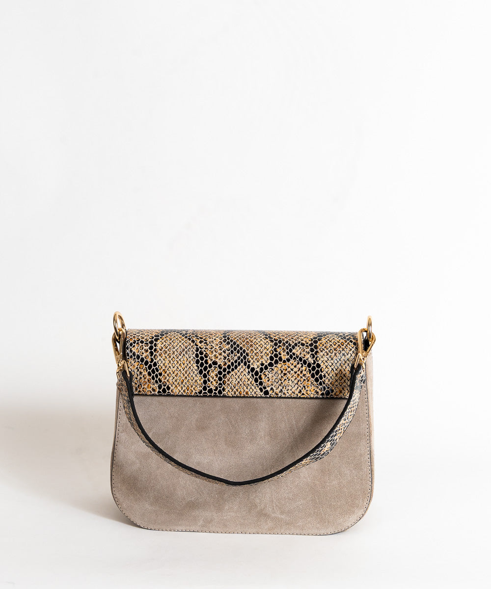 Bež siva torbica Monako - crno smeđi Zmijski uzorak / 136