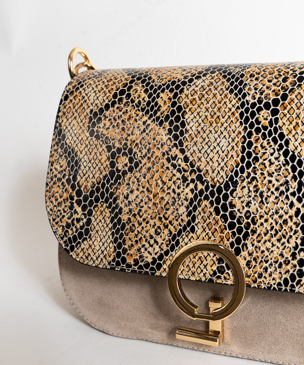 Bež siva torbica Monako - crno smeđi Zmijski uzorak / 136