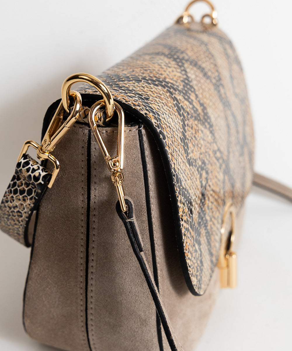 Bež siva torbica Monako - crno smeđi Zmijski uzorak / 136