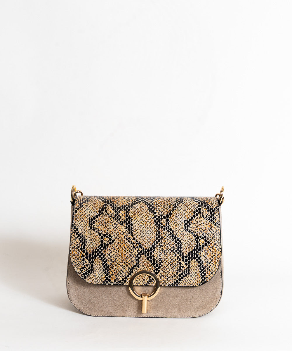 Bež siva torbica Monako - crno smeđi Zmijski uzorak / 136